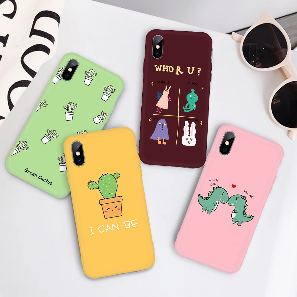 Princess Cactus Cat Cute Soft TPU Silicone Candy Case For iPhone X XS Max XR 10 Pink Dinosaur Phone | Мобильные телефоны и