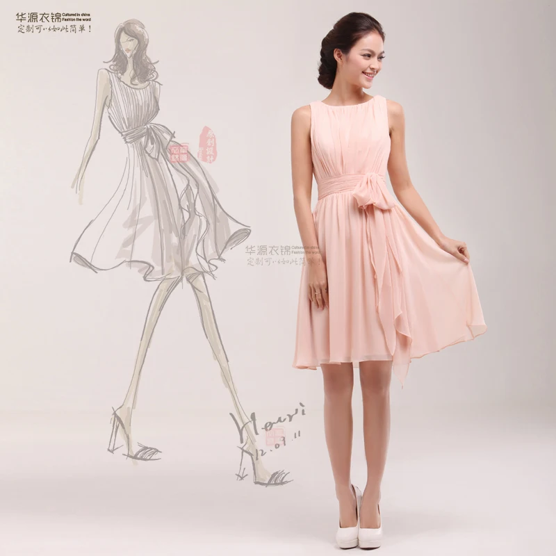 2017 Color Dress Skirt Short Design Pink Champagne 2017 Color Dress Skirt Short Design Pink Champagne Chiffon One Piece Tail Dresses Bridesmaid In Evening From Weddings