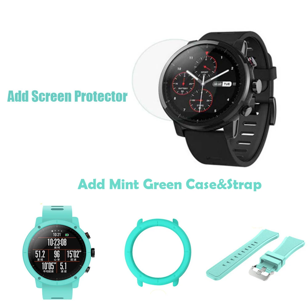 Оригинальные Huami Amazfit Stratos 2 умные часы gps сердечный ритм SmartWatch 5ATM Waterpoof VO2max Триатлон Strava Xiaomi умные часы - Цвет: add Mint Green