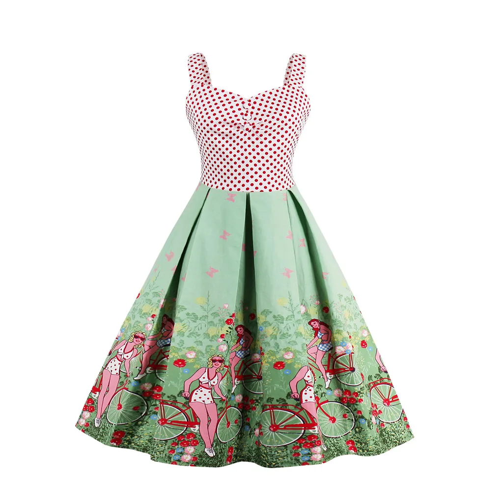 2017 Summer Dress Vntage Dresses Floral Print 1950s Style Patchwork Backless Cute Sexy Women Party Swing Dress