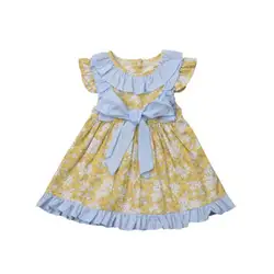 Новорожденный малыш для маленьких девочек одежда без рукавов рюшами бантом летнее платье с цветочным узором детское летнее платье для