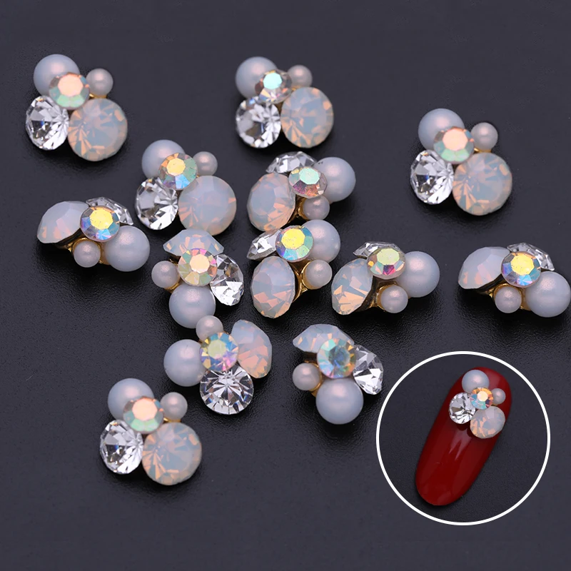 

5Pcs Nail Rhinestone Crystal Pink Red Pearl Flat Bottom Mixed Patterns 3D Tips DIY Accessories Nail Art Decorations