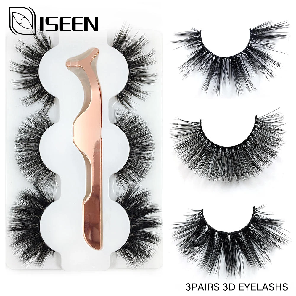 

3Pairs 3D Real Mink Eyelashes 100% Cruelty free Lashes Reusable Natural False Eyelash curler Popular Lashes Makeup
