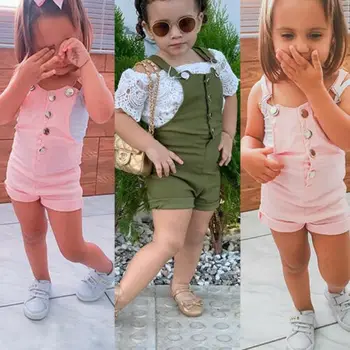 

Baby Clothes Set Kids Girls Solid Bib Pants Mini Playsuit Dungaree Outfits Summer Romper