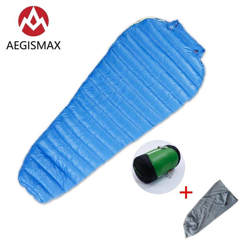 Hot Product  AEGISMAX M2 M Blue Outdoor Camping Goose Down Mummy Sleeping Bag Adult Spring Autumn Nylon Sleeping