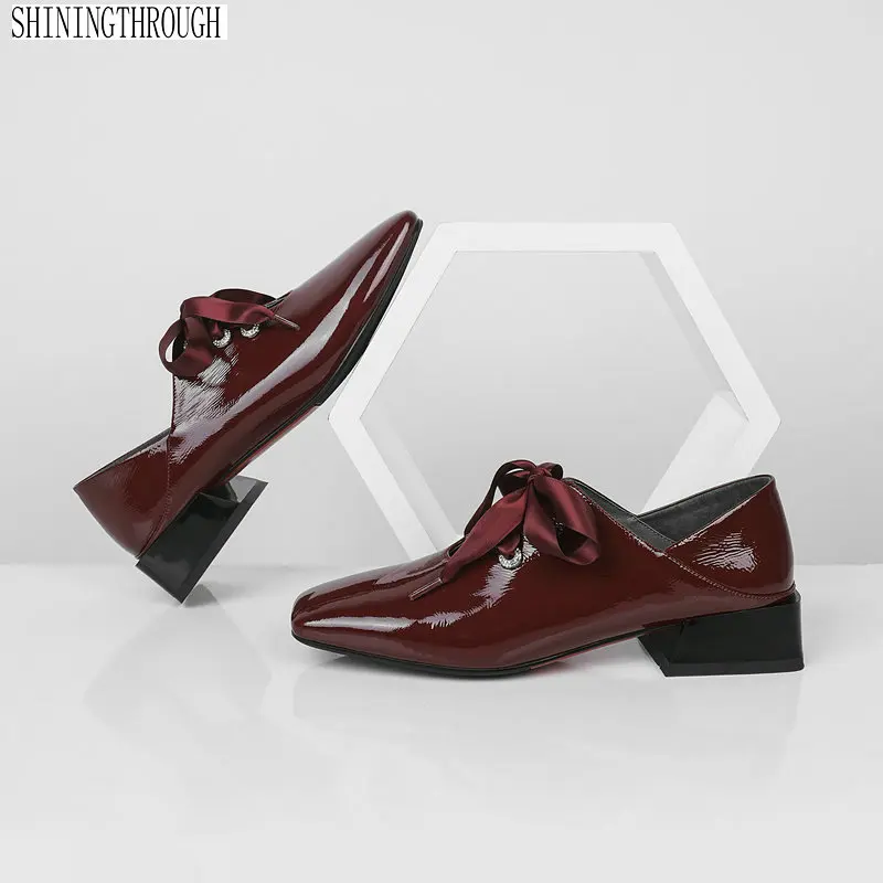 

Genuine leather low heels Women Pumps lace up shoes woman Sexy Party Wedding Lady shoes Zapatos Mujer