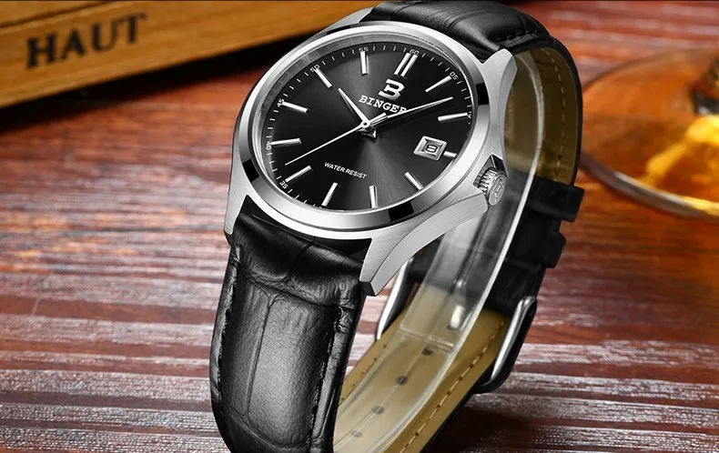 High Quality BINGER Fashion Simple Quartz Watch For Men Brand Casual Leather Wristwatches Relogio Masculino Original Box B-3052M