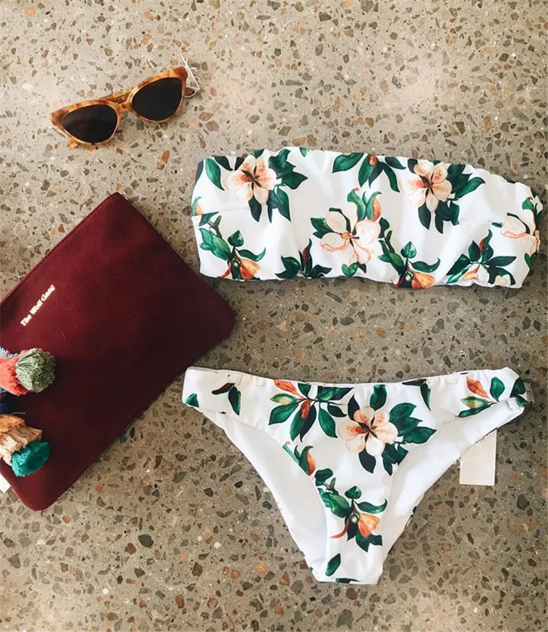 

2018 Sexy Strapless Bikini Bandeau Swimsuit Female Bather Floral Swimwear Women Trikini Bathing Suit Swimming Suit For Women