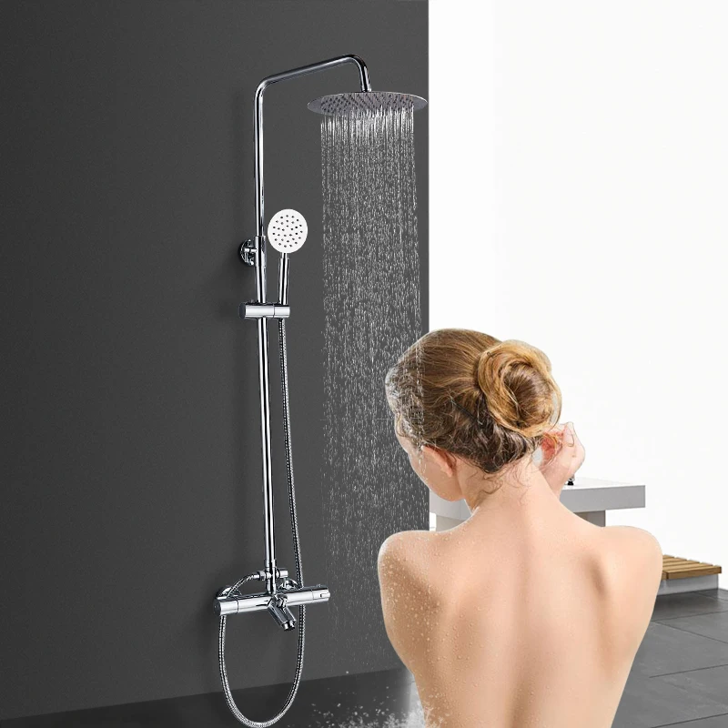 Thermostatic Bathroom Shower Set Chrome 8 10 12 inch Square Shower Head Thermostatic Mixer Valve Bathtub Shower Faucet Taps