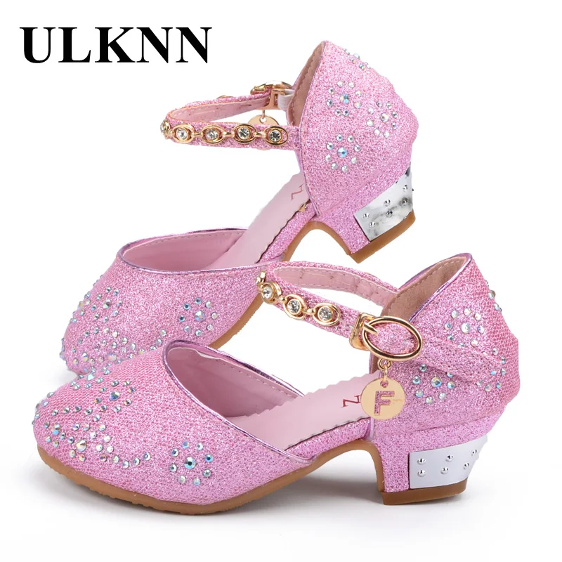 ULKNN/сандалии для девочек; обувь принцессы; летние дышащие сандалии; стразы; цвет розовый; школьная обувь; детские сандалии; детская обувь