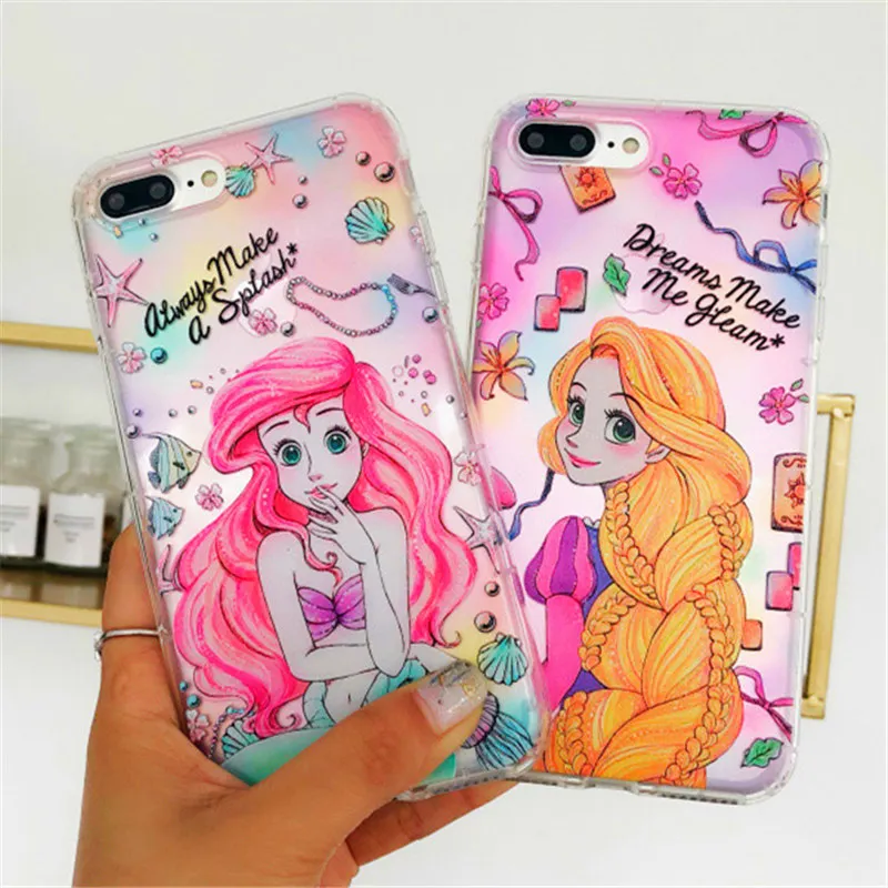 

3D Cartoon Alice Princess Mermaid Phone Case For iPhone 8 7 6S 6 Plus X Xs Max XR Cute Soft Clear TPU Back phone Cover Case
