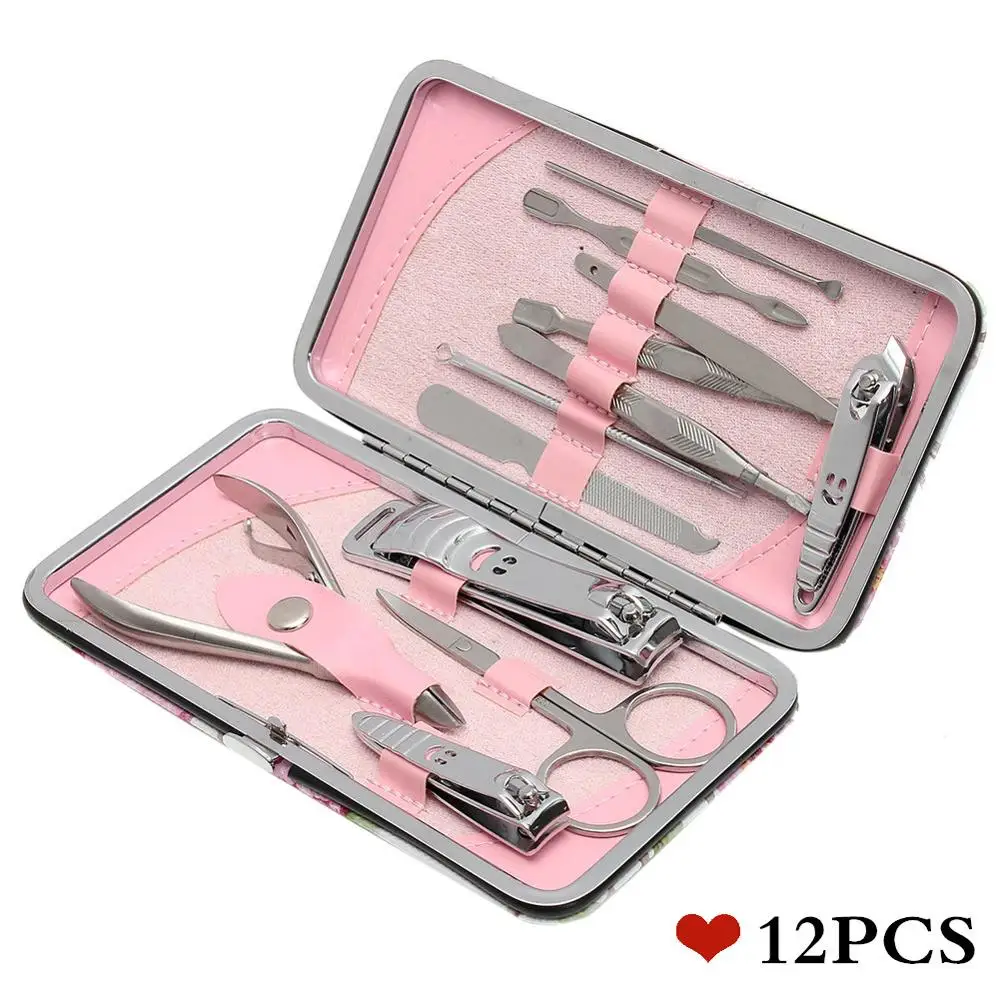 

12pcs Stainless Steel Nail Clipper Cutter Trimmer Ear Pick Grooming Kit Manicure Pedicure Scissor Tweezer Nail Tools Set