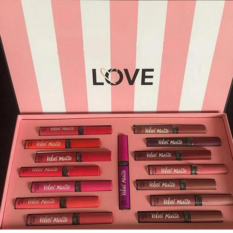 

2018 New Love Velvet Matte Cream Lip Stain Gloss Set Liquid Lipstick 15 Color Long-Lasting Moisture Secret Lipgloss Makeup Kits