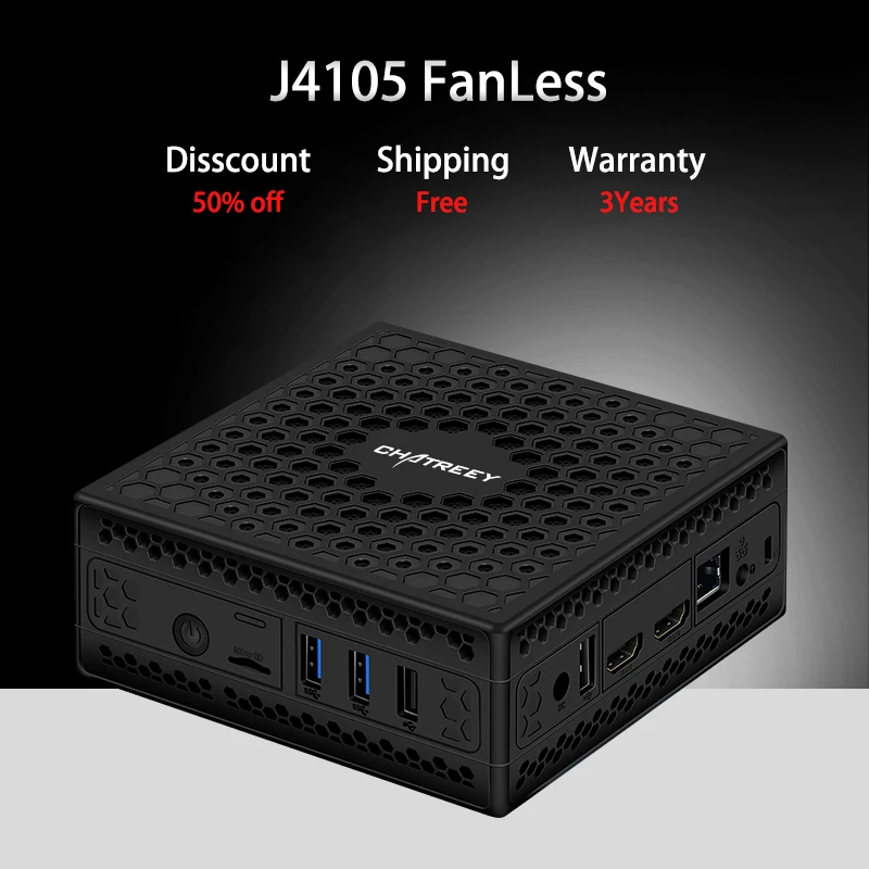  Chatreey AC1-Z Fanless mini pc embedded Intel celeron j3455 j4105 quad core dual display HDMI windo