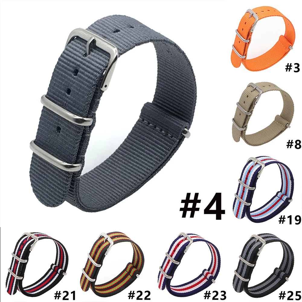 

2018 brand watch strap nylon 24mm Nato Fiber Woven Nylon Watch Strap Black Grey Waterproof Sport Band Steel Buckle 24mm
