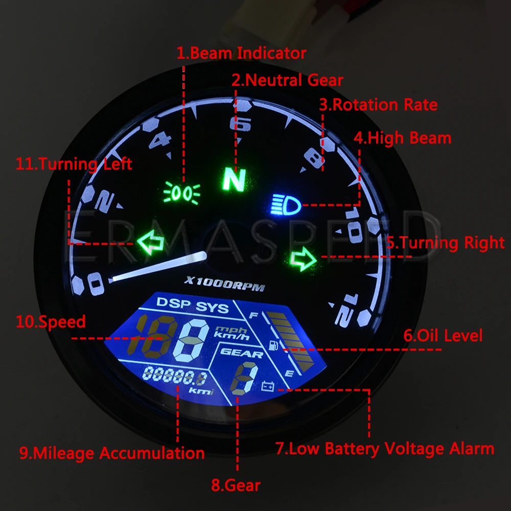 Velocímetro da Motocicleta Odômetro para Yamaha Digital Universal Impermeável Rpm 8-18 v Engrenagem Tacômetro Medidor Nmax Xmax Aerox Lcd 12000 12 odômetro para yamaha nmax xmax aerox
