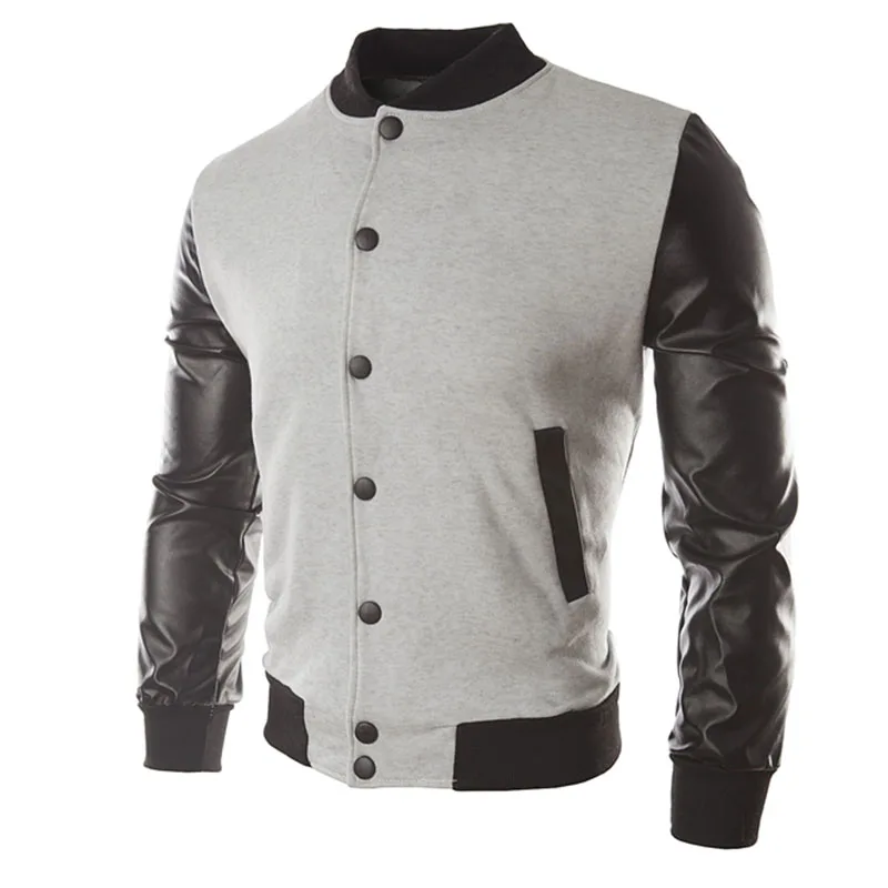 Men Streetwear Clothes Fashion Design Cool College Baseball Jacket Black Pu Leather Sleeve Mens Slim Fit Bomber Jacket Coat