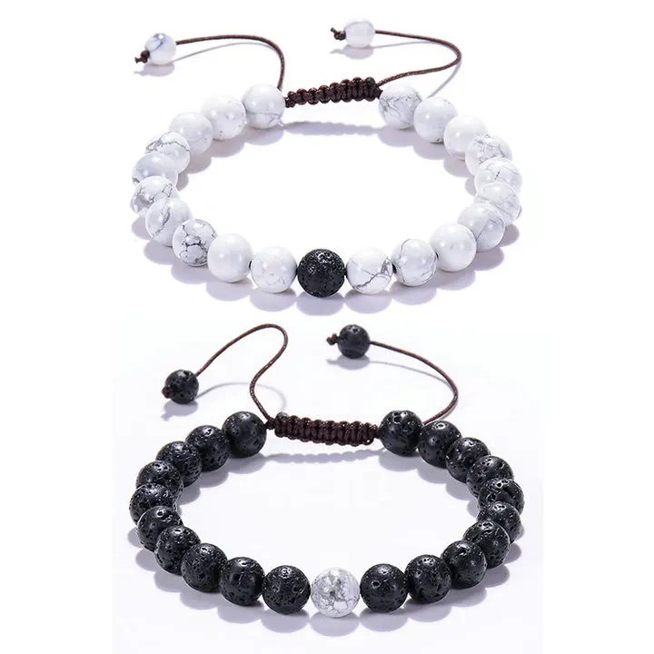 

BRIGHT MOON Colorful Vintage Prayer Beads Bracelet Stone Boho Adjustable Essential Oil Anxiety Natural Stone Couple Bracelets