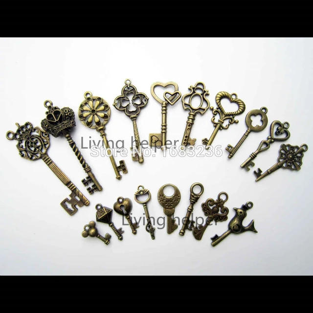 10pcs Old Looking Decorative Key for Steampunk Charms Pendant Jewelry  Making DIY Metal Retro Red Antique Brass Vintage Silver