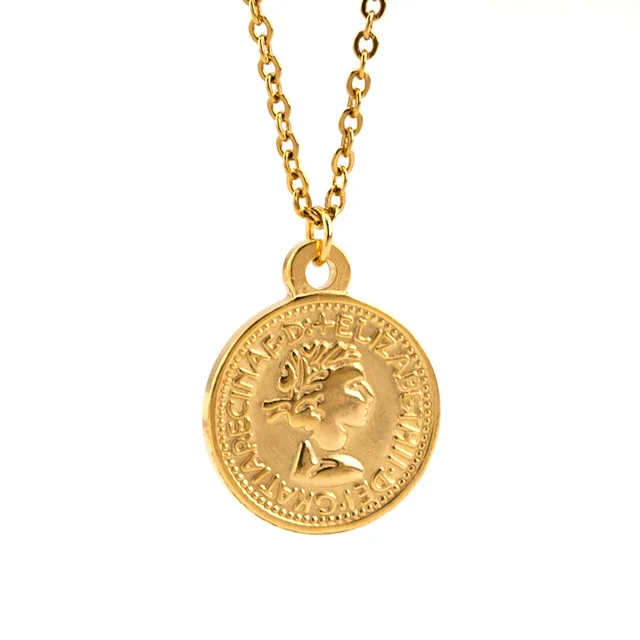 gold coin Женское винтажное ожерелье из нержавеющей стали с медальоном золотого цвета, Длинное колье в стиле бохо - Окраска металла: gold coin