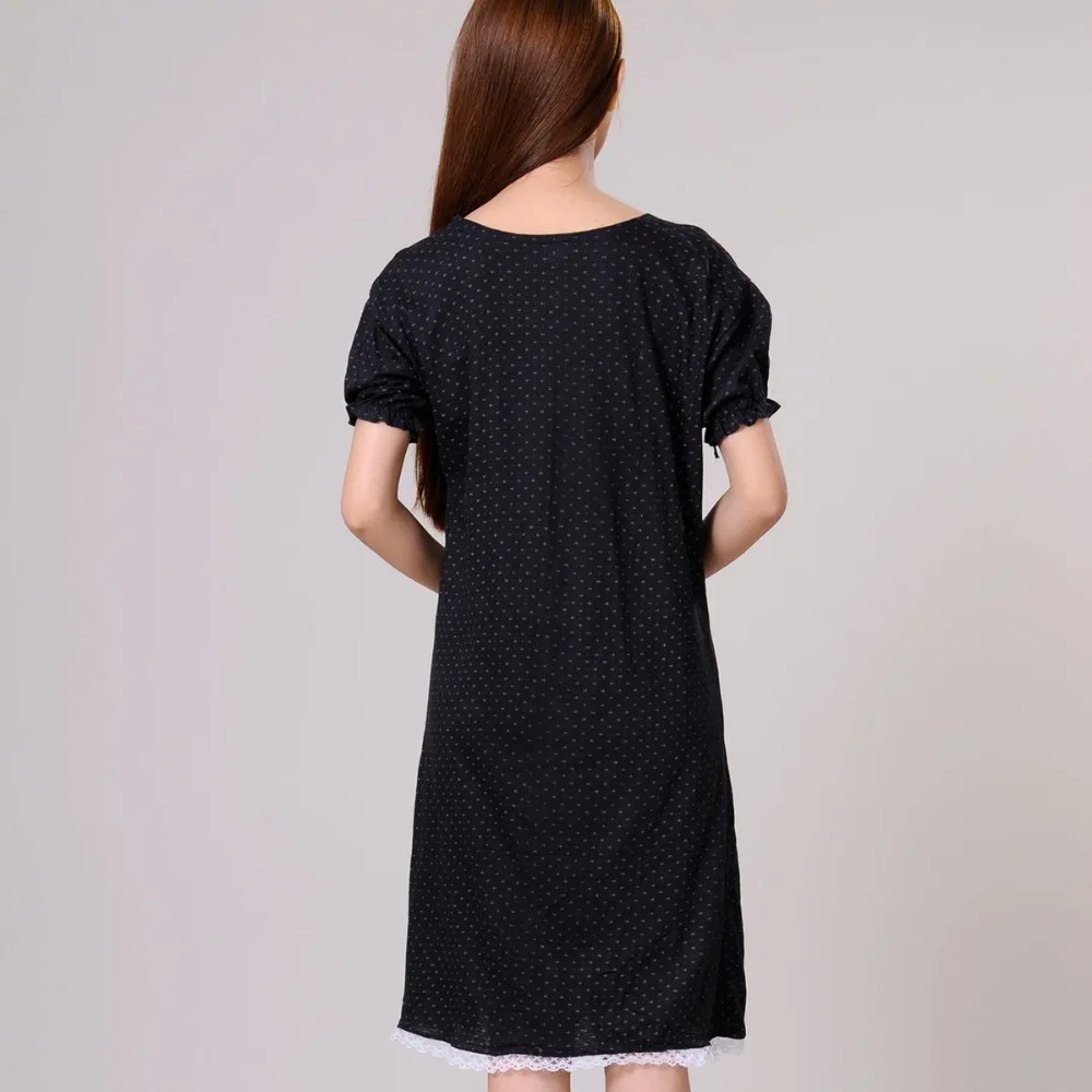 Women nightgowns female sleepshirt spring new summer 100% cotton lady nightdress mum lounge S M L XL black blue white