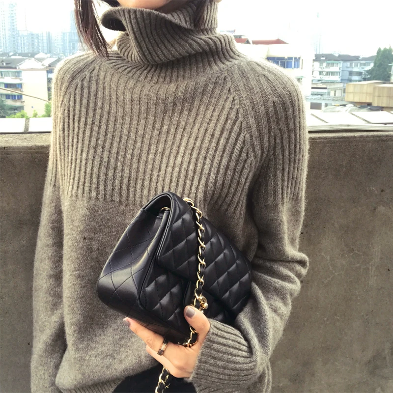 Women Sweater 2021 New Winter High-Quality Turtleneck Long Sleeve Soft 100% Wool Knit Pullover Female Warm Solid Color Jumper | Женская