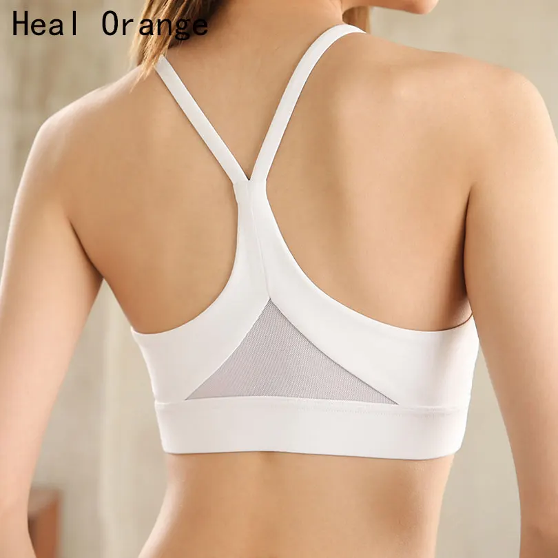 2018 Back Mesh Triangle Push Up Sports Bra Top Fitness Racerback Bras Women Gym Sport Top Padded Yoga Bras Running Underwrar