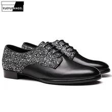 Британский Для женщин ретро обувь из натуральной кожи расшитый блестками Кристалл Повседневное обувь Винтаж оксфорды студенты зашнуровать Туфли без каблуков обувь для вождения