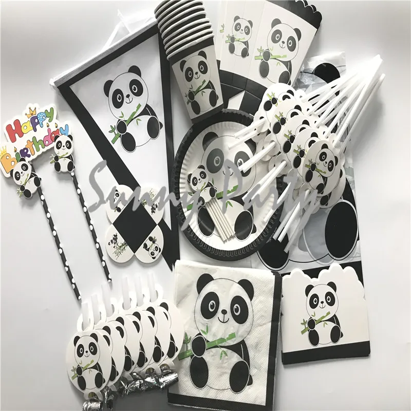 

112pcs/lot Cartoon Panda Theme Party Tableware Decorations Set 7inch Plates Cup Set Birthday Baby Shower Party Supplies