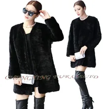 CX-G-A-22 ручной работы, вязаная, с натуральным норковым мехом в Корейском стиле Дамская мода пальто