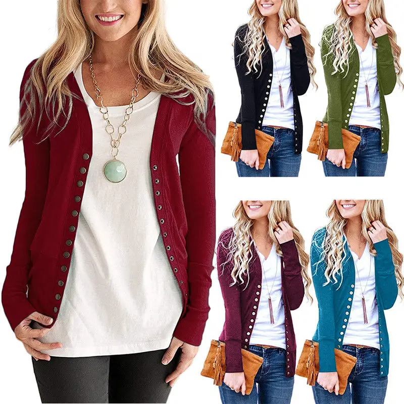 2018 Womens Low Cut V Neck Long Sleeve Button Down