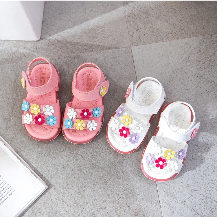 Новинка, 1 пара детских сандалий с цветочным рисунком кожаная обувь сандалии для девочек наивысшего качества+ милые розовые сандалии для малышей 0-2 лет