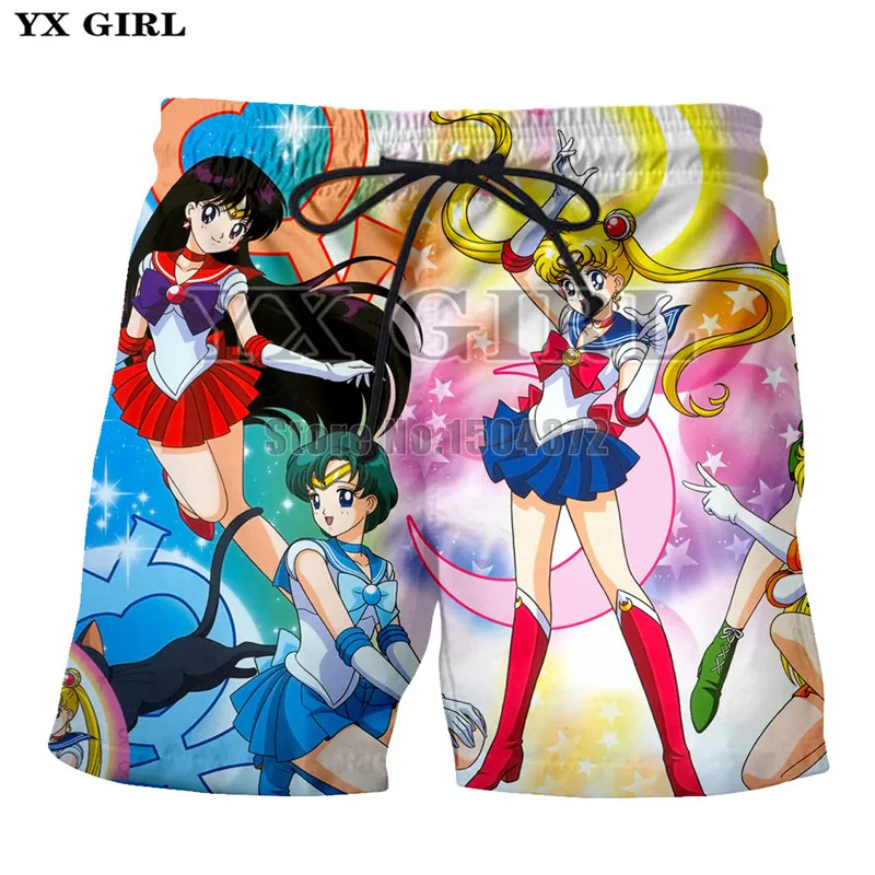 YX Girl Японские Аниме девушка Сейлор Мун 3d Печатных Шорты Средняя Талия повседневные шорты для женщин мужские летние крутые для бега фитнес