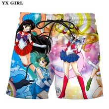 YX Girl Японские Аниме девушка Сейлор Мун 3d Печатных Шорты Средняя Талия повседневные шорты для женщин мужские летние крутые для бега фитнес