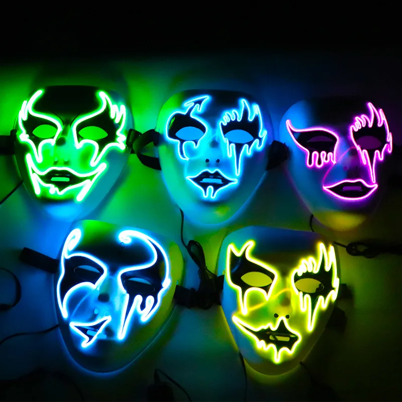 

Three Light Modes EL Wire Ghost Mask LED Light Up Neon Mask For Halloween Scary Cosplay Masquerade Dancing Party Luminous Masks