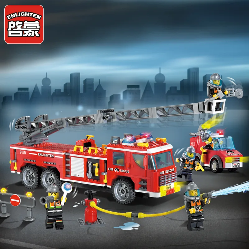Models building toy 908 607Pcs Fire Rescue New Heavy Truck