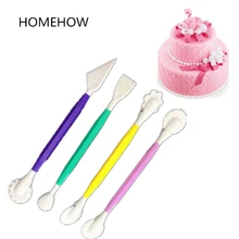 4 шт./компл. Пластик Fondant(сахарная) пирог из резного Ручка Двухместный 8 узоров Gumpaste для цветов из мастики Моделирование выпечки инструмент для торта