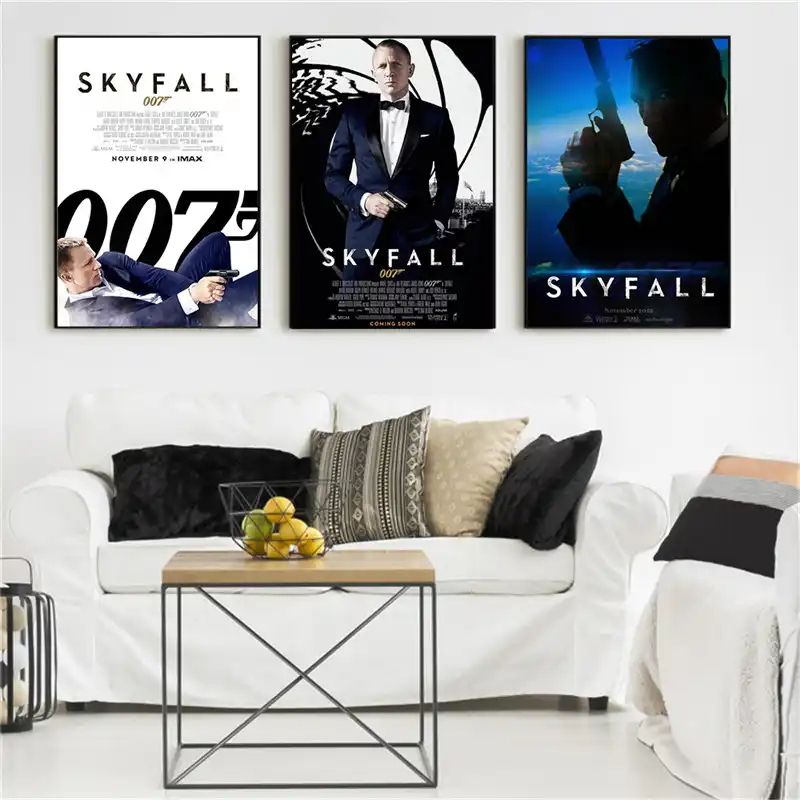 خمر ملصق الفيلم Skyfall 007 جيمس بوند قماش الفن المشارك طباعة جدار الفن صورة لغرفة المعيشة ديكور المنزل كوادروس Painting Calligraphy Aliexpress
