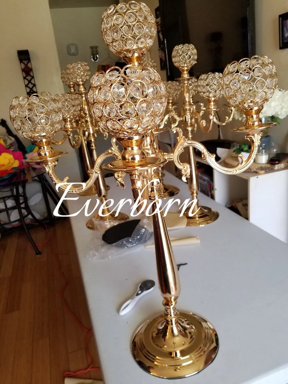 free shipment/ 30" TALL Crystal Candelabra Centerpieces /GOLD Wedding