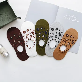 

New summer leopard invisible & women's socks Explosive trend personality & women Cotton silicone non-slip & boat socksSC047-5PK