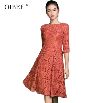 

OIBEE2019 spring women's new fashion embroidered large swing lace dress waist slim dress