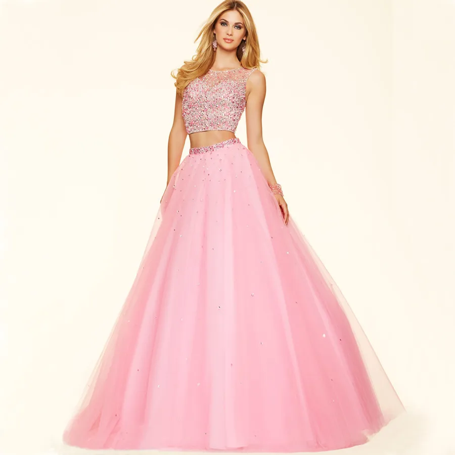 De dos piezas de baile vestidos Pink Prom vestidos gala