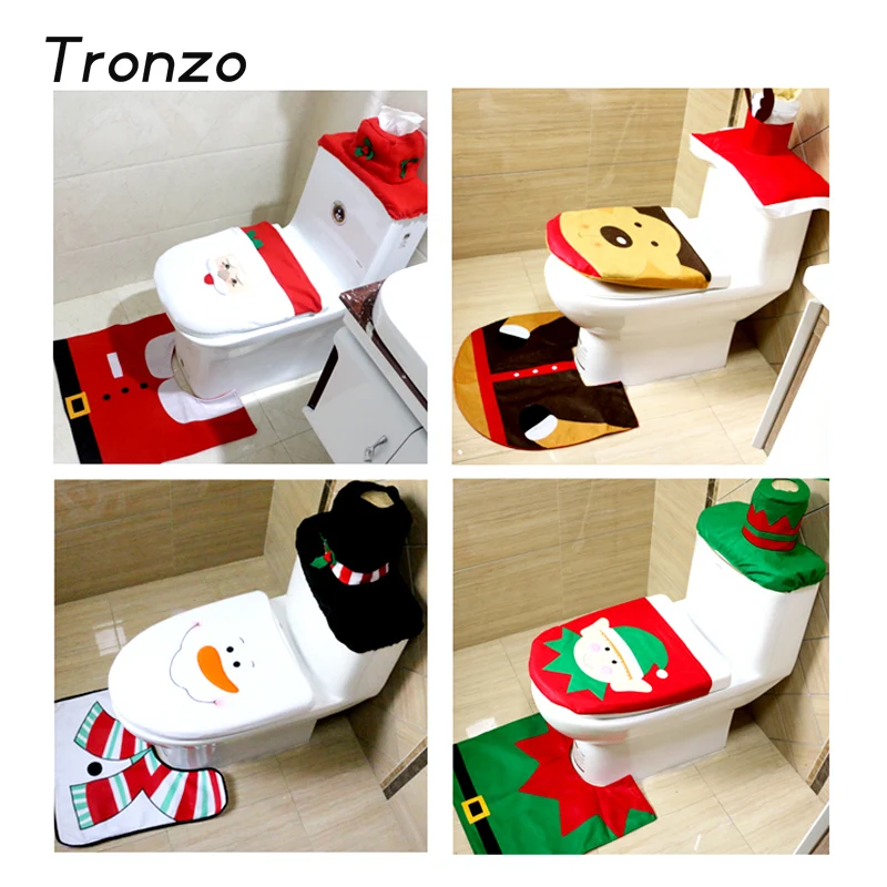 Tronzo Christmas 2017 New Santa Claus Toilet Seat Cover And Rug Bathroom Set Decorations For