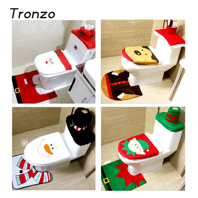 Tronzo Christmas 2017 New Santa Claus Toilet Seat Cover And Rug Bathroom Set Decorations For
