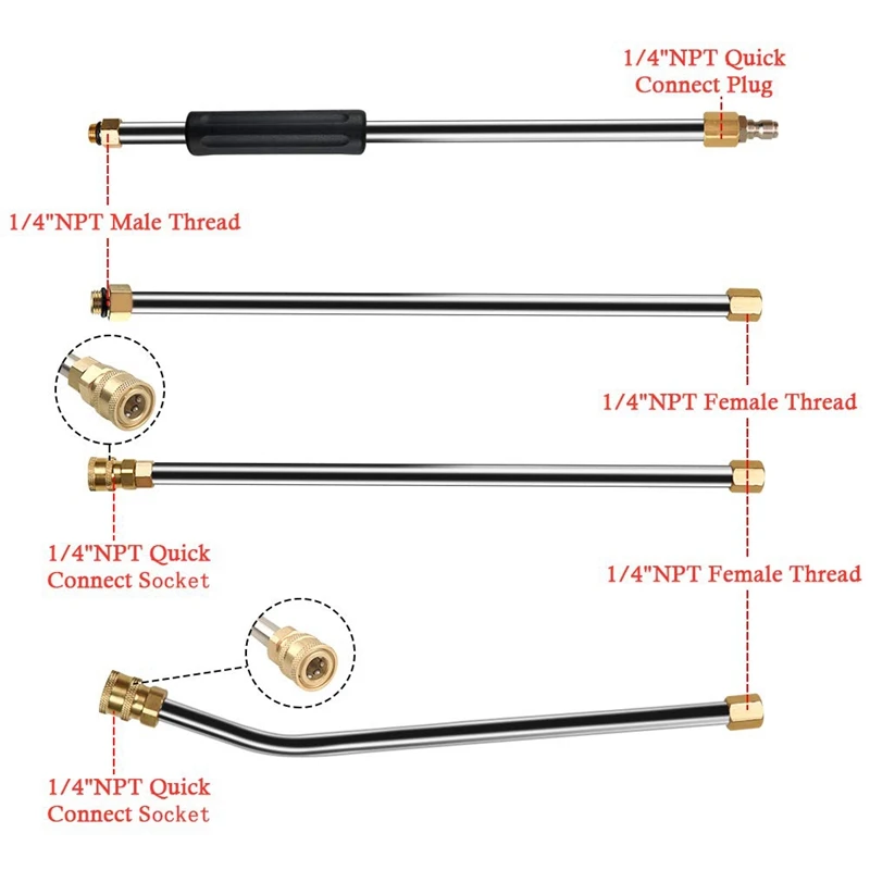 Набор мощных удлинительных палочек для мойки под давлением, сменная насадка 1/4 футов, быстрое подключение дюйма, изогнутая штанга 30 градусов