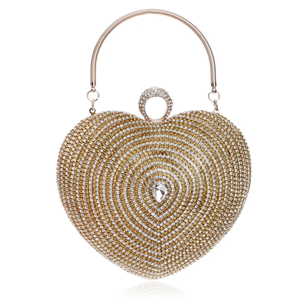

Elegant Ladies Evening Clutch Bag with Chain Diamond Love Heart Crystal Tote Bag Women's Handbags Purse Wallet for Wedding Party
