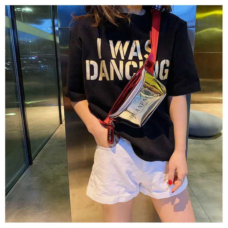 

Holographic Waist Bags Women Pink Silver Fanny Pack Female Belt Bag Black Geometric Waist Packs Laser Chest Phone Pouch