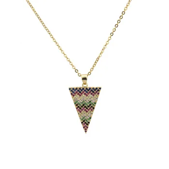 

12pcs South American foreign trade triangle color zirconium pendant copper micro plated Zircon Necklace