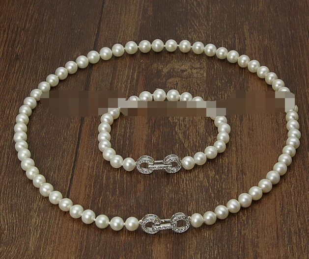 

charm Jew.656 Sets AAA 7-8mm white Freshwater cultured Pearl Necklace Bracelet hot
