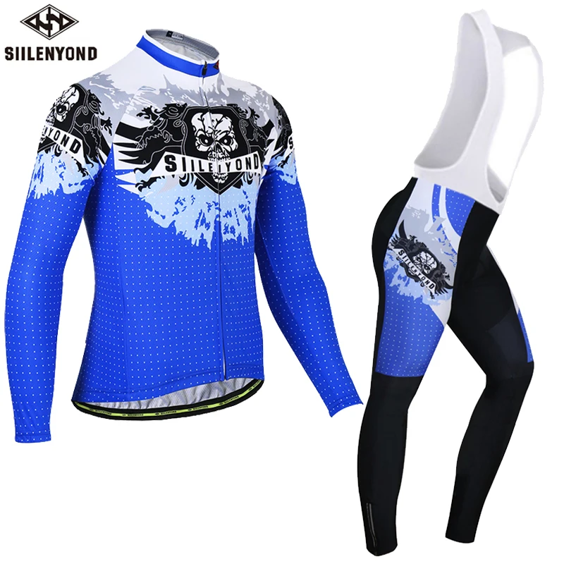 

SIILENYOND Winter Thermal Fleece Cycling Jersey Long Bib Set Men Mountain Bike Clothes Long Ropa Ciclismo uniforme fietskleding